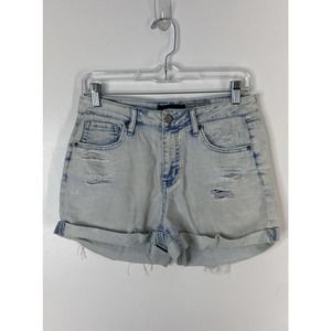 Aeropostale Light Wash High Rise Midi Shorts Distressed Womens Size 6